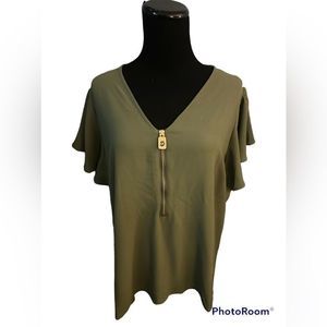 Michael Kors Army Green Gold Zippered top size XL